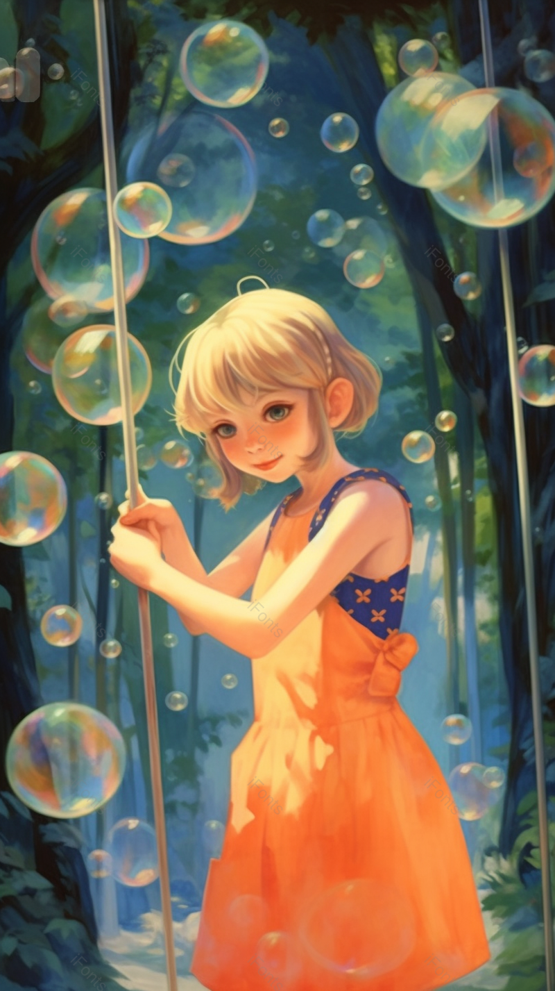 唯美动漫儿童节六一春游游玩探险橙色裙子泡泡插画,插画/手绘图,插画/手绘图库,插画/手绘图下载,插画/手绘